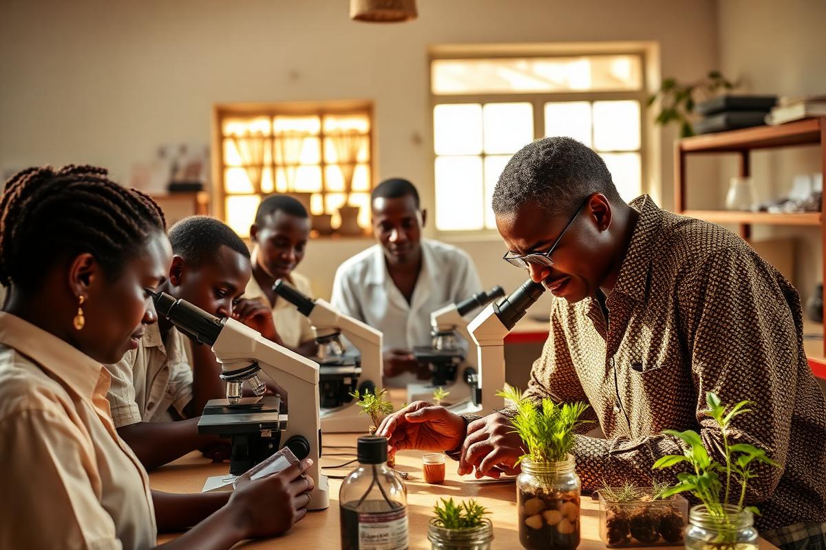 Enseignants et élèves en laboratoire